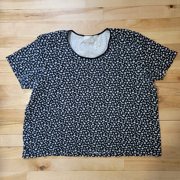 Liz Claiborne 1X Navy / White Floral Tee Plus Size - Picture 1 of 3